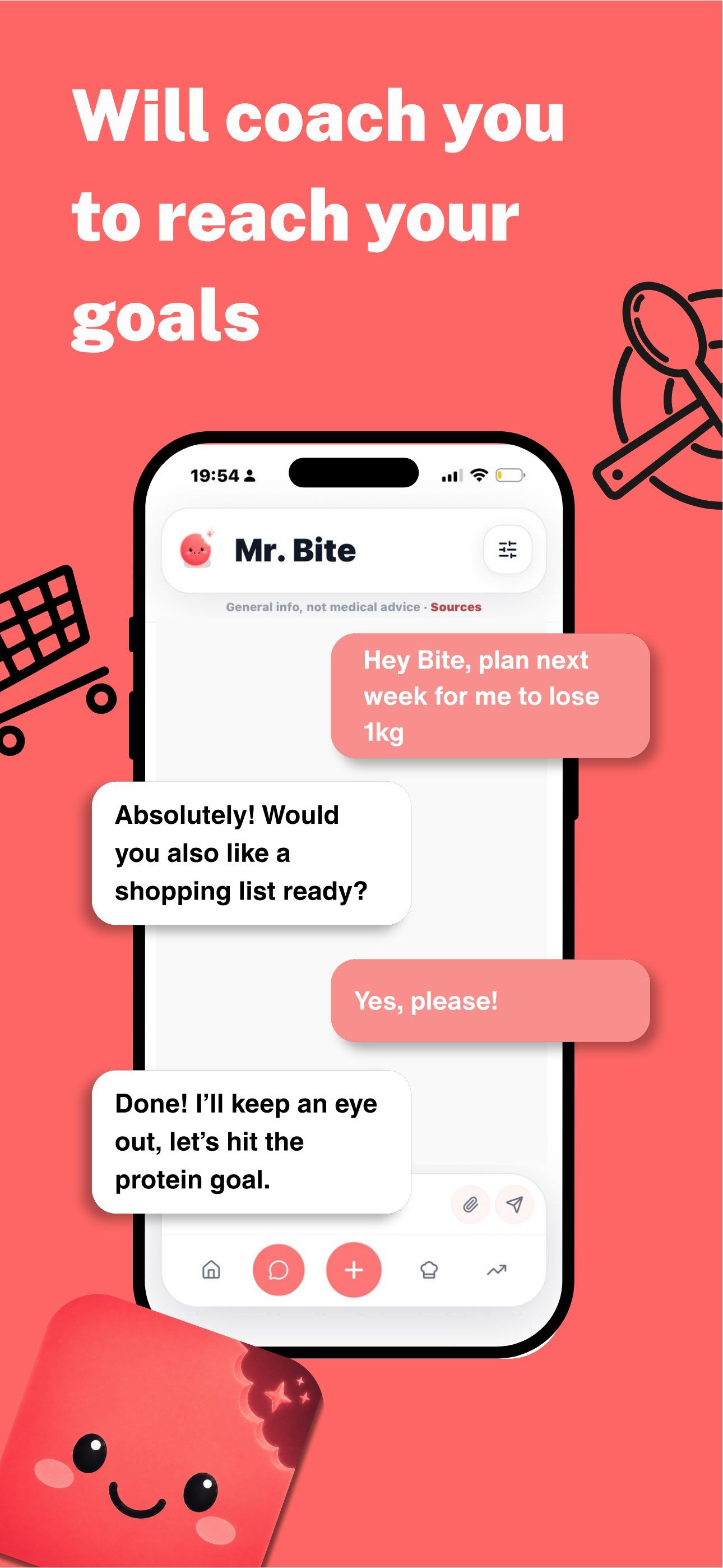 Will coach you to reach your goals: a chat where Mr Bite plans next week for a 1kg loss and offers the shopping list